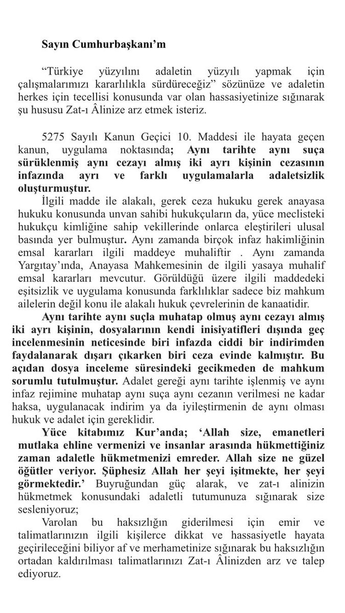 theludovicco's tweet photo. @RTErdogan 5275 SAYILI KANUNUN GEÇİCİ 10.MADDESİNE EK BİR KANUN TEKLİFİ VERİLEREK
"HÜKÜMLÜ OLMA İBARESİ VE CEZAEVİNDE OLMA ŞARTI YERİNE SUÇ TARİHİ OLARAK DEĞİŞTİRİLİP DENETİM 5 YIL SUÇ AYRIMSIZ EŞİTLENMELİ"
HAKKANİYETLİ OLMALI
HUKUK DEVLETİYİZ..
@yilmaztunc @RTErdogan @EmineErdogan https://t.co/AEJkx3GRRM