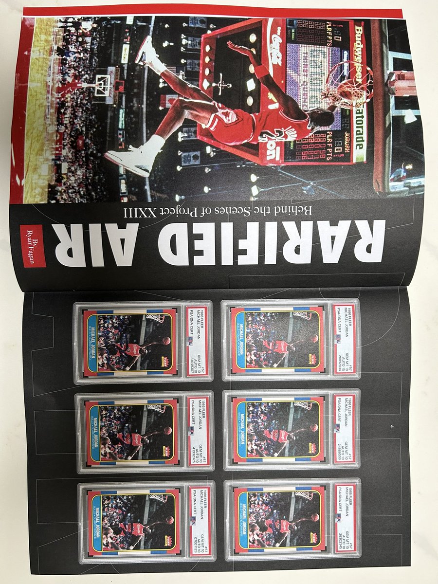 SteveStindt's tweet photo. @PSAcard Mag captured an incredible moment with MJ. We arranged and executed this event. Cards never left our sight. Transported via armed guard, cracked under supervision of Sealing experts, signed and transported back to HQ to complete grading and encapsulation. #thehobby #GOAT https://t.co/vDpJuX0Wr5