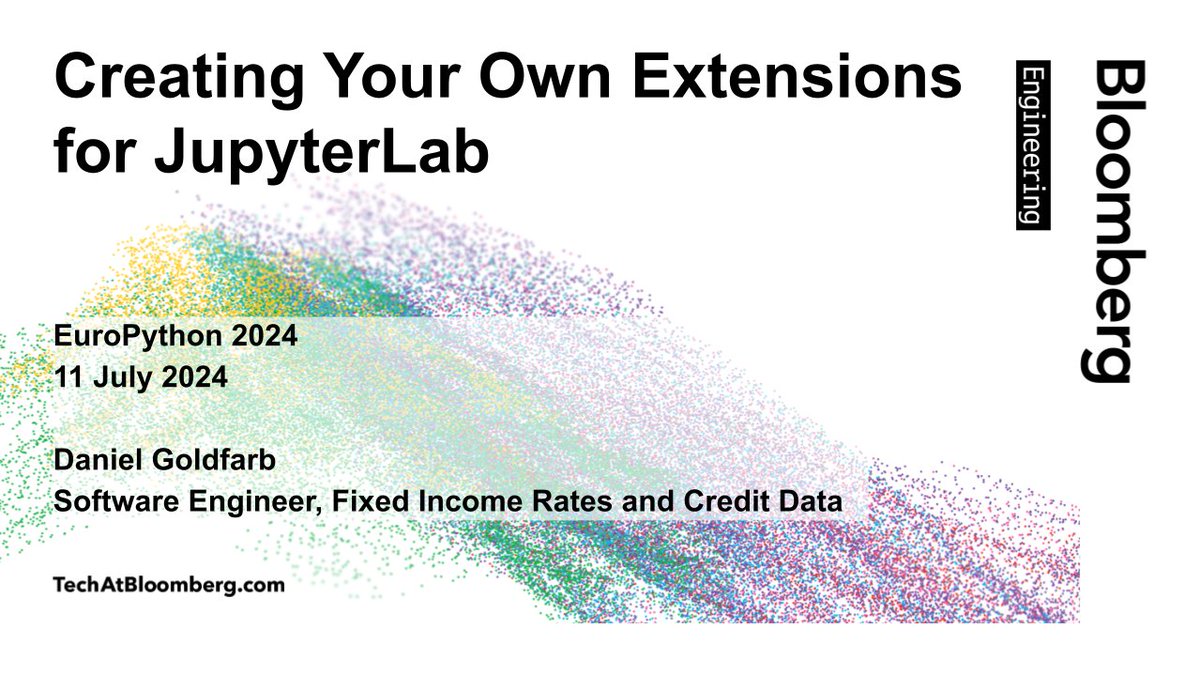 TechAtBloomberg's tweet image. Software engineer Daniel Goldfarb, the maintainer of mplfinance, will discuss how to write #JupyterLab extensions during his #EuroPython2024 talk "Creating Your Own Extensions for JupyterLab" today (16:05-16:50 CEST)
bloom.bg/3WbOlBz
#opensource #Python 🐍 #Jupyter