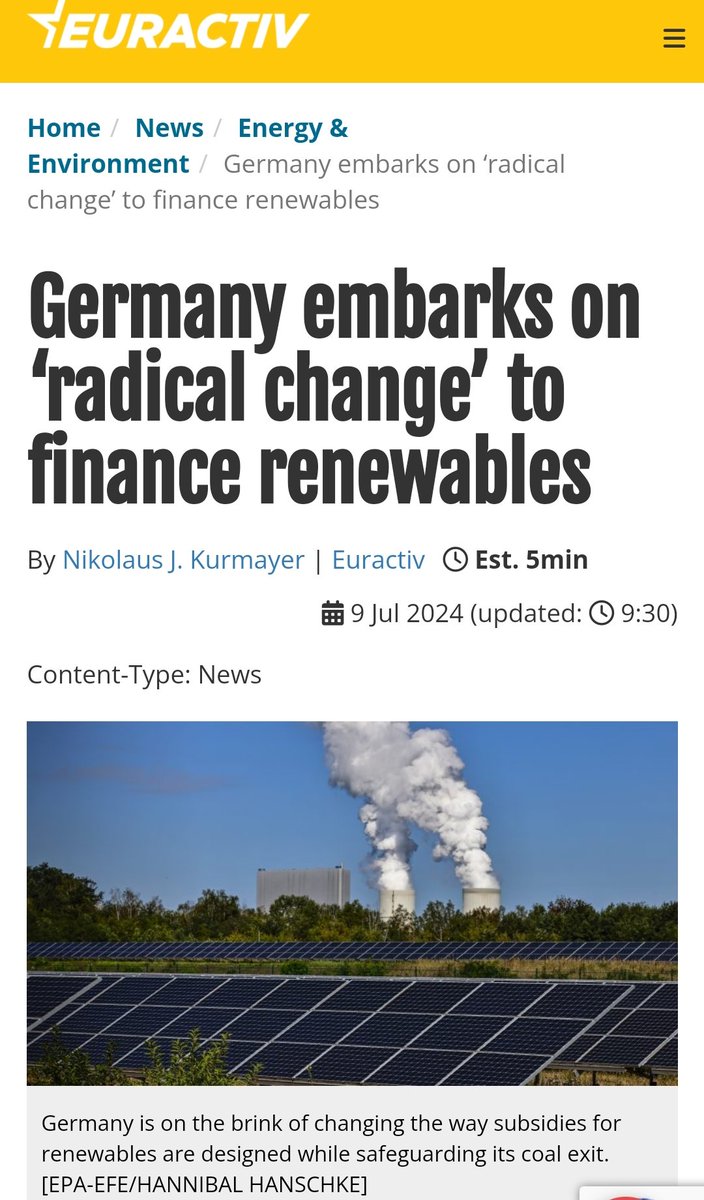 Germany will pay out €17 billion for renewable energy subsidies next year alone. 

They are tendering for 5GW of new gas plants, abandoning plans for fully hydrogen ready generators.

No German phase out of coal until 2038. 

Why are they not reopening nuclear power plants? 🤷