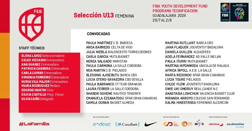 #U13F 📋 Convocatoria U13 femenina para la concentración de verano. 🏀🇪🇸

📆 29 de julio - 2 de agosto
📍 Guadalajara