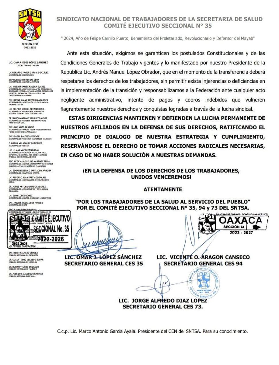 Qué tal??? Ayer en reunión los sindicatos le exigen al <a href="/IMSS_BIENESTAR/">IMSS Bienestar</a> que solucione todos los detallitos en la transición de la nómina de los <a href="/SSO_GobOax/">Servicios de Salud</a> a su institución. Pero esto demuestra el grado de estupides de la gente que llevó acabo en todos estos meses 1/2