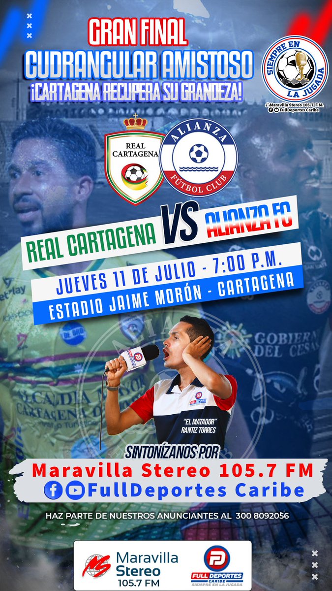 FulldeportesC's tweet photo. ¡Por una victoria Real!
Este jueves el local @RealCartagena y @AlianzaFc_ofic definirán el título del Cuadrangular preparatorio en la Heróica.

🔴📻Con transmisión En Vivo, desde las 7 de la noche, viva toda la emoción de este compromiso, por @MaravillaSt1057 FM y @FulldeportesC. https://t.co/ewzWdAA6DO