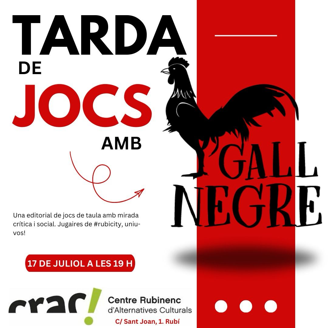 CRACRubi's tweet photo. 🚨TARDA DE JOCS DE TAULA🚨

El proper dimecres 17, vine al casal a passar una tarda jugant a jocs de taula de la mà de @GallNegre_Jocs
 Una editorial de jocs de taula amb mirada crítica i social.

#casalsiateneusppcc #cracrubi #rubicity #jocsdetaula #gallnegre https://t.co/cWDlO8CsPy