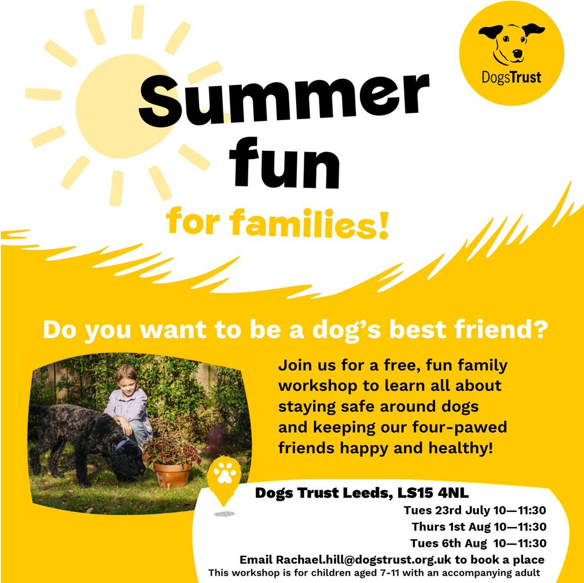 DT_Leeds's tweet photo. πΎ Calling all pup-loving families! πΎ
Don't miss out on this bark-tacular opportunity!
Email rachael.hill@dogstrust.org.uk to secure your place! πΎ
#ShoolHolidays #Community #Leeds #SummerFun #DogWorkshop #Leeds #ActivitiesForChildren #ADogIsForLife @DogsTrust https://t.co/o636UsWG1x