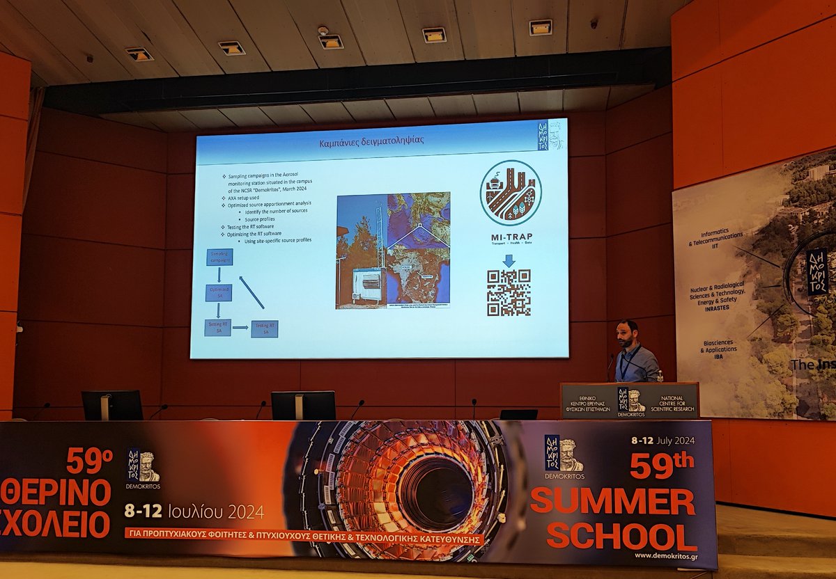 MITRAP_eu's tweet photo. 🚨 Manos Manousakas from @NCSR_Demokritos presented "Particulate Pollution and Source Apportionment" at the 59th #NCSRDemokritos Summer School. 💡Highlight: Optimized real-time source apportionment for #MITRAP pilots! #AirQuality #PublicHealth https://t.co/MvCtpI7NiI