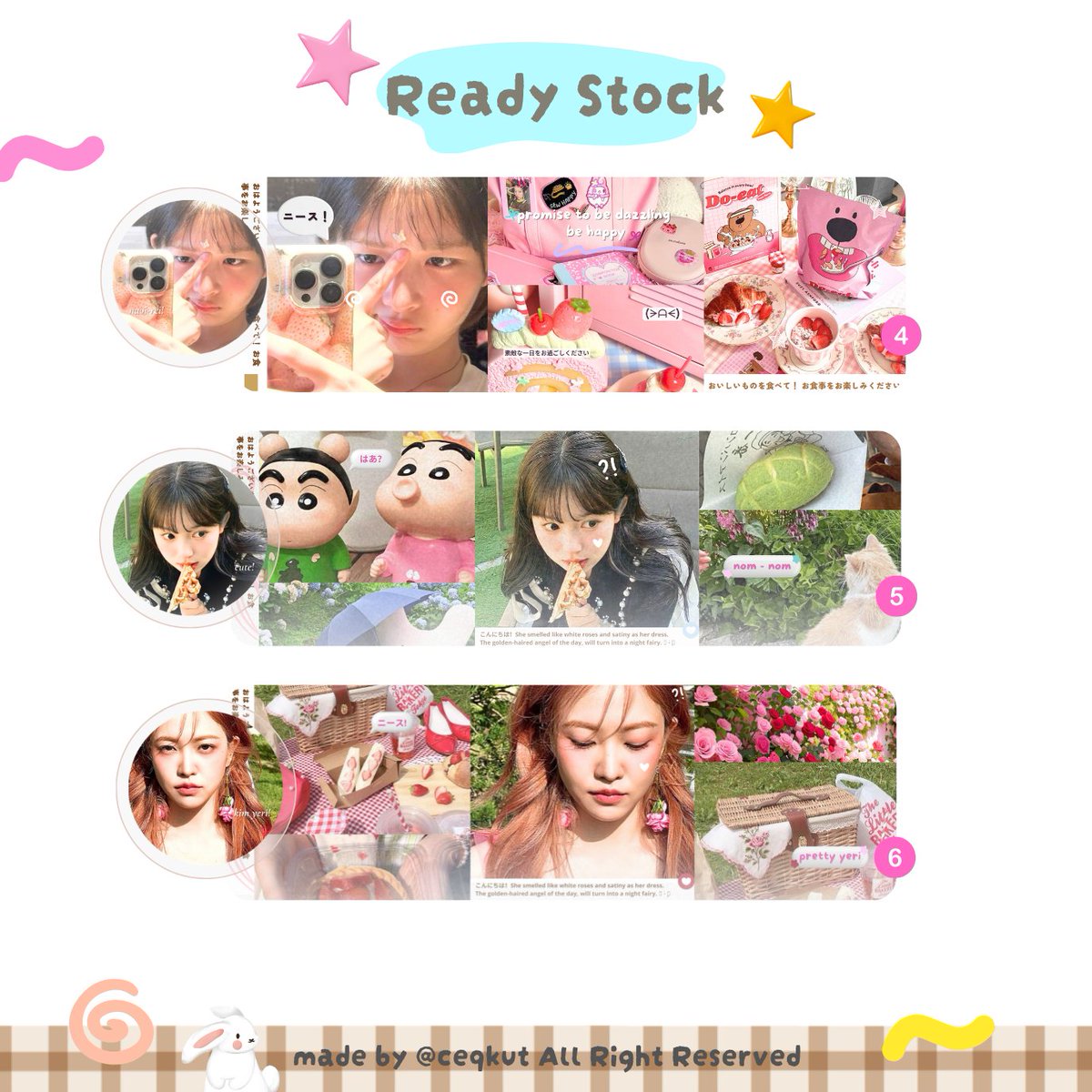 ceqkut's tweet image. help repost or retweet, thank youu! ‹3

こんにちは!👩🏻‍🍳 aku punya layout ready stock moodboard rei, wonyoung foto terbaru, ulzzang nom-nom &amp;amp; yeri !! price on alt 🍜🍣🥢 yg mww take sung dm aku mau take no berapa yaaA 🍥💌💨

#zonauang