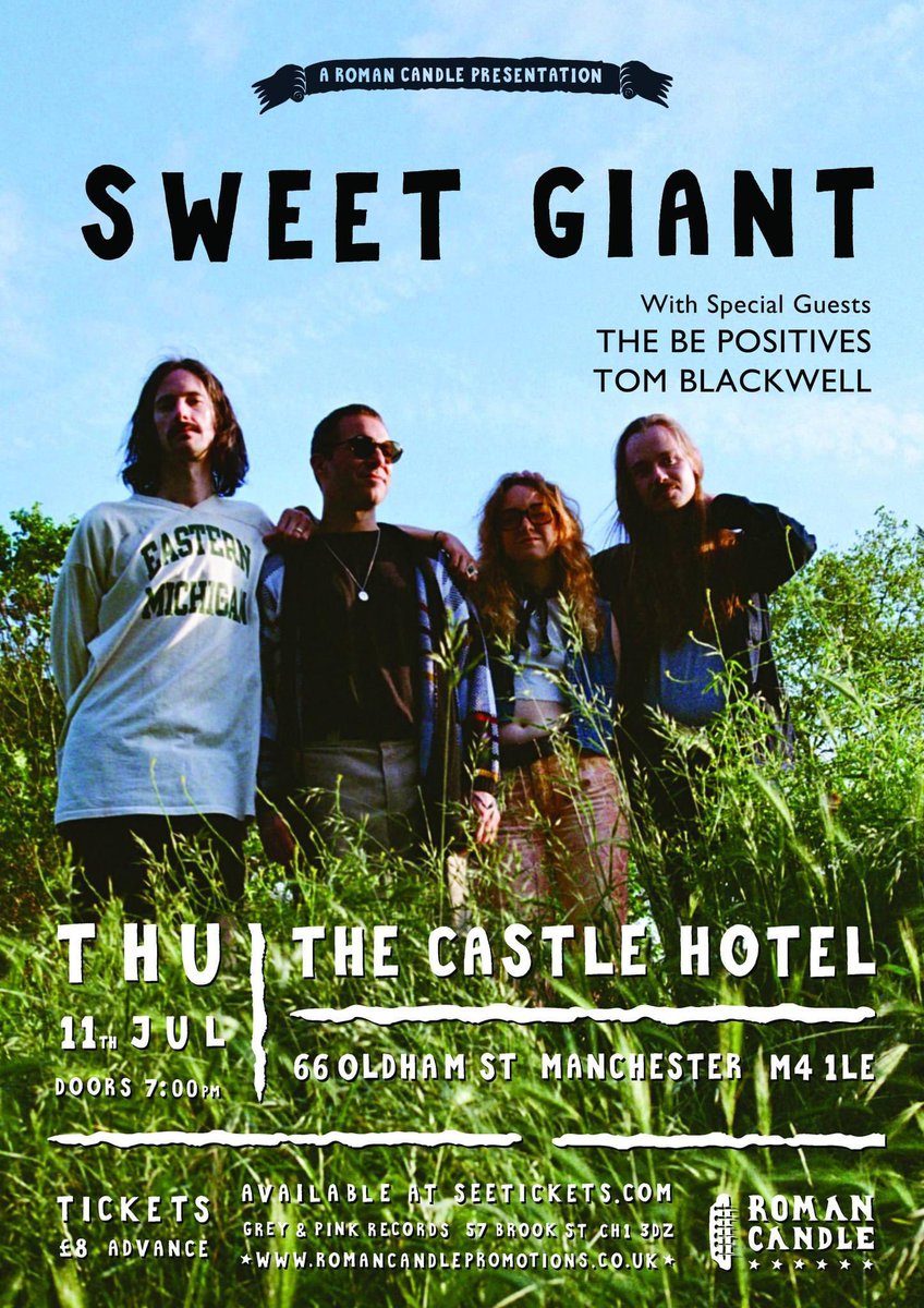 Tonight we welcome Sweet Giant, with special guests <a href="/Thebepositives/">The Be Positives</a> &amp; Tom Blackwell, to <a href="/thecastlehotel/">The Castle Hotel</a> in #Manchester. 

🎫 £8 in advance from: seetickets.com/event/sweet-gi…

Three incredible acts at one of our favourite venues! Be sure to come down, folks.

romancandlepromotions.co.uk
