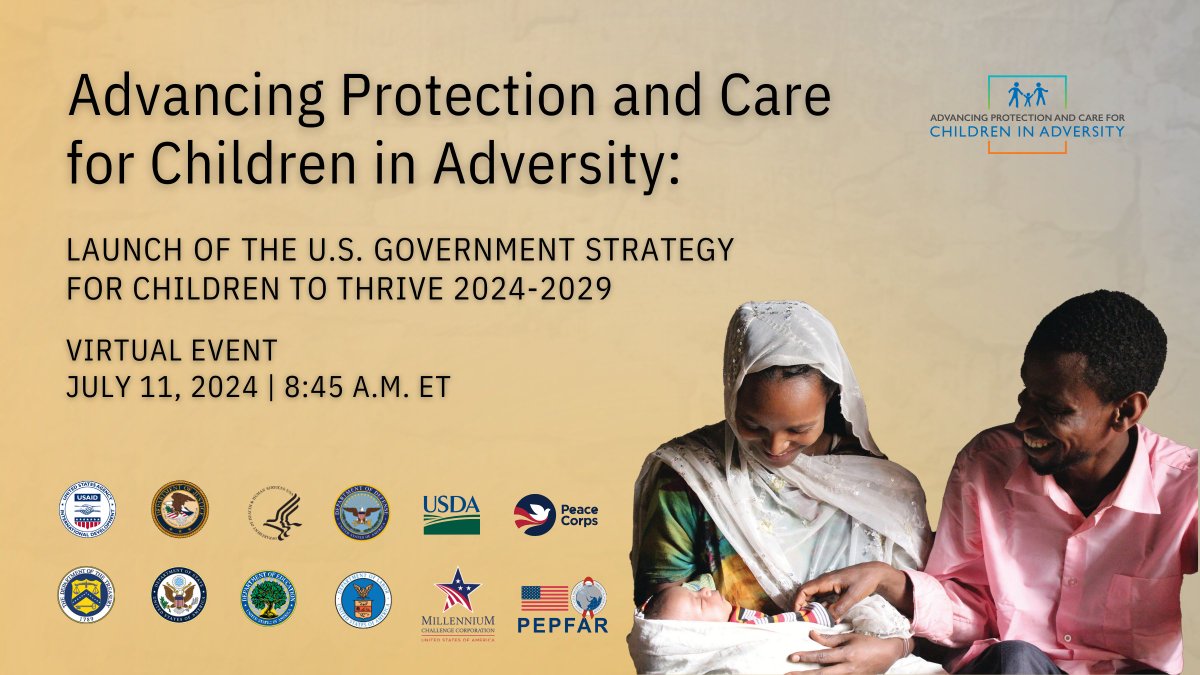 USAID's tweet photo. To commemorate the launch of @USGforChildren’s new #ThriveStrategy, USAID & sponsors of the #ThriveAct will be discussing the importance of interagency collaboration on protecting children worldwide. Join the conversation on July 11 @ 8:45 am ET: https://t.co/vM6qhyWvvv https://t.co/f6w1Iw5QVx