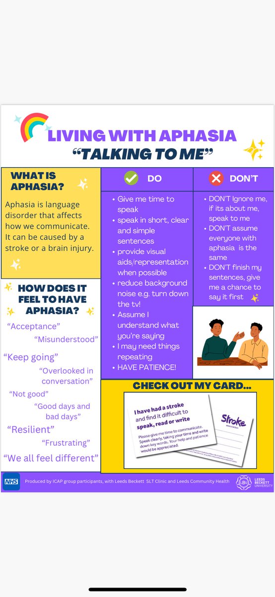 SLT at Leeds Beckett (@sltbeckett) on Twitter photo Super impressed π«with this fabulous poster about living with aphasia, developed by clients and SLT students during the ICAPS programme supported by @sltbeckett and β¦<a href="/LCHNHSTrust/">LCH NHS Trust</a>β© Super impressed π«with this fabulous poster about living with aphasia, developed by clients and SLT students during the ICAPS programme supported by @sltbeckett and β¦<a href="/LCHNHSTrust/">LCH NHS Trust</a>β©