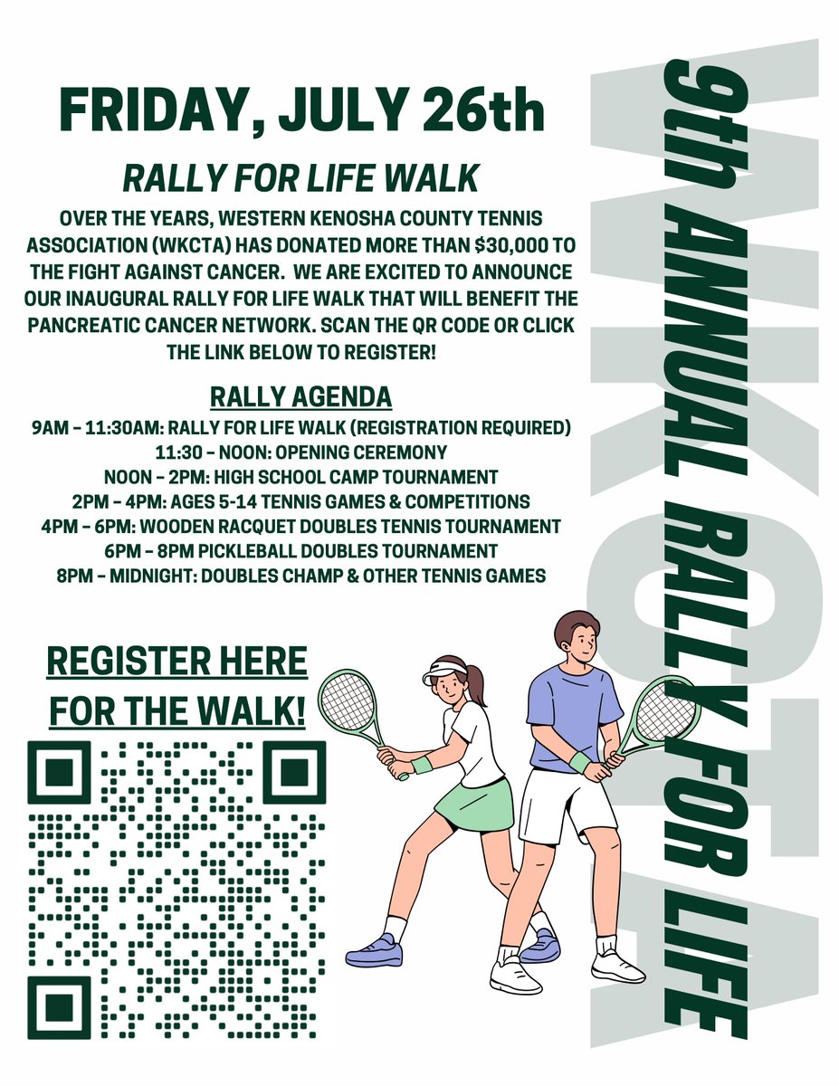 <a href="/WestoshaCHS/">Westosha Central High School</a> <a href="/CHS_BoosterClub/">Westosha Central Booster Club</a> <a href="/westosha_tennis/">CHS Tennis🎾</a> Please join us on July 26th for the 9th annual "Rally for Life" Here is the link to register  ferruzzi.regfox.com/inaugural-rall…