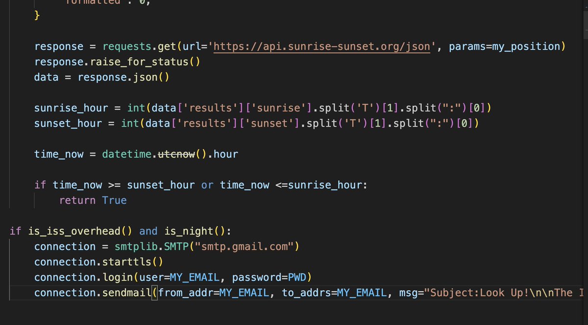 KomalPapanwar's tweet photo. Day 33 of #100daysofcodeangelayu     

Project 33: ISS Overhead Passing Alert🛰️

Being introduced to APIs, I created a simple mail alert system every time the International Space Station passes overhead my geographical location using an open source  API. https://t.co/aNYm8WG15B