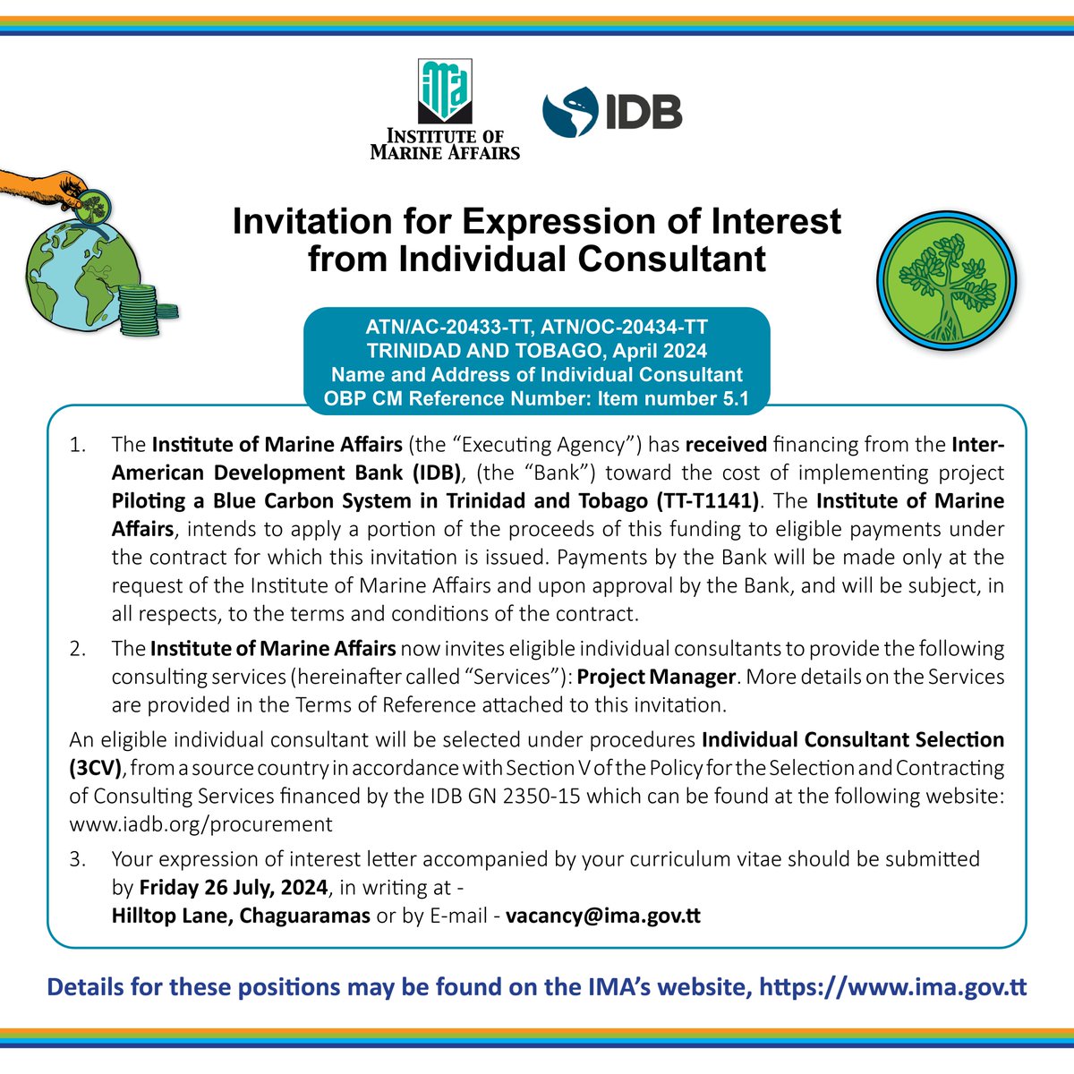 We're Hiring: Project Manager
For more details, visit: ima.gov.tt/vacancies/#pro…