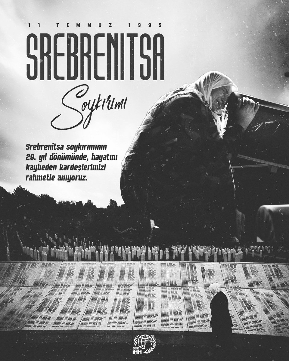 "Ne yaparsanız yapın, soykırımı unutmayın. Çünkü unutulan soykırım tekrarlanır."

29 yıl önce bugün, dünyanın gözü önünde ve BM'nin gözetiminde Bosna Hersek'te bulunan Srebrenitsa bölgesinde Sırplar tarafından katledilen 8372 Müslüman Boşnak kardeşlerimizi rahmetle anıyoruz.