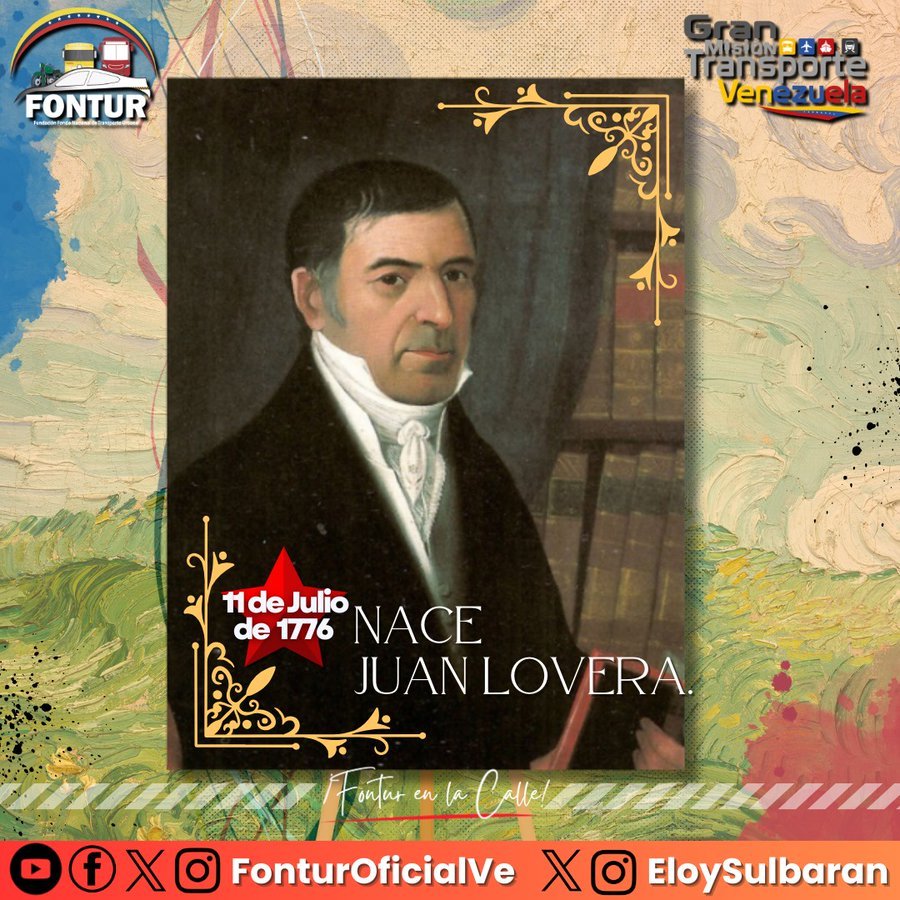El #11Jul1776, nace Juan Lovera, conocido como el pintor de los próceres, sus obras más destacadas son El 19 de abril de 1810 y el 5 de julio de 1811, pinturas históricas que representan la declaración y la Firma del Acta de Independencia de Venezuela.
#KeLacreoLaPoesía
