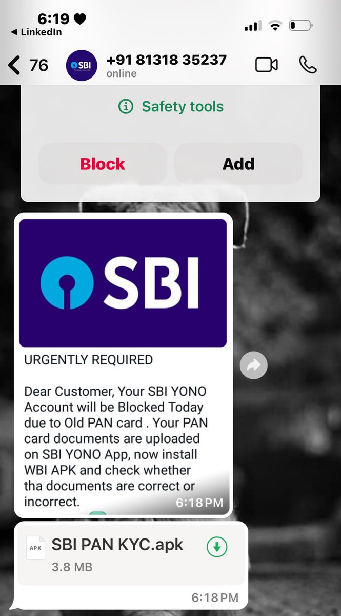 ahappysaint's tweet photo. Hi @TheOfficialSBI 

This number is phishing thru whats app. Request prompt action https://t.co/AfC4UzUW4v
