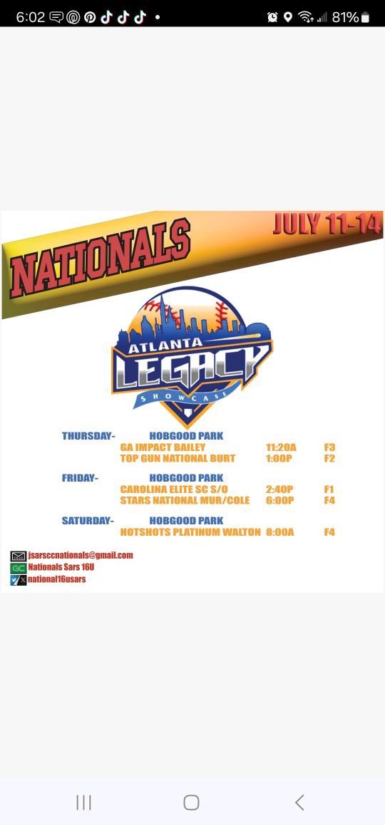 Didn’t get any pictures yesterday at the GT camp, but I had a wonderful time and can’t wait to go back! learned a lot now I’m ready to hit the field. Here’s our schedule for the legacy tournament. <a href="/national16usars/">Nationals - SARS</a>