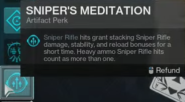 BuildsDestiny2's tweet photo. 🚨 What new artifact perk do you find the craziest?

I think the 🔫 Sniper's Meditation (increases sniper's damage, stability &amp; reload speed per hit) will boost up Still Hunt even further.
And the 🔥 Solar Fulmination (increased ignition radius &amp; damage) will be great for builds. https://t.co/eZaTh9GALv