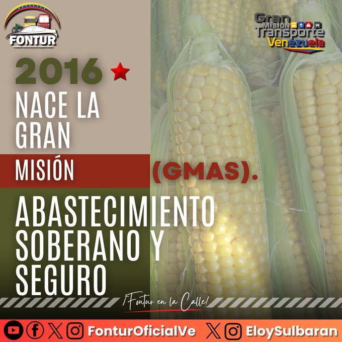 #Efeméride || Un #11Jul2016 el Pdte 
<a href="/NicolasMaduro/">Nicolás Maduro</a> crea la Gran Misión Abastecimiento Soberano (GMAS), con la finalidad de direccionar y conducir las políticas públicas que resuelvan el problema estructural de la guerra económica.
#KeLacreoLaPoesía 
<a href="/ELOYSULBARAN/">Eloy Chiquitín</a>