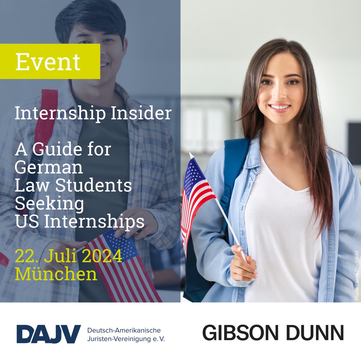 dajv_ev's tweet image. Sei dabei bei &apos;Internship Insider - A Guide for 🇩🇪 Law Students Seeking 📷 Internships&apos; am 22. Juli 2024 bei @gibsondunn in München.

Alles Weitere zur Anmeldung unter dajv.de/events #DAJV #InternshipInsider #USInternships #LawStudents #Transatlanticists #since1975