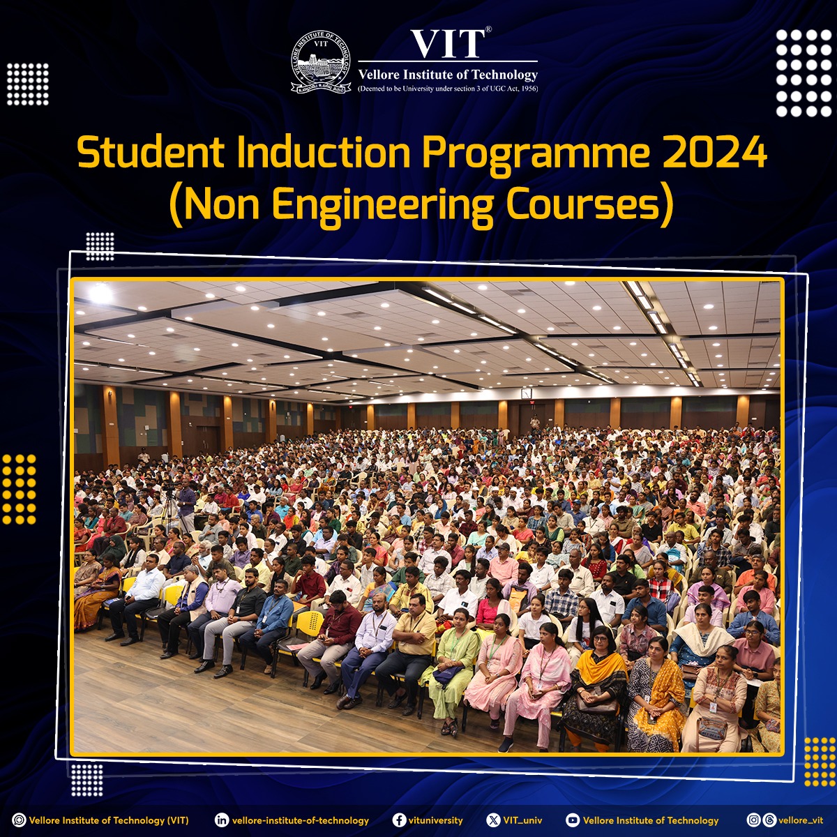 VIT_univ's tweet photo. #VIT extends a warm welcome to out  the new batch of students from #BBA #BCom #BDes #BArch #BCA #BScComputerScience #BScVisCom #BScMultimediaAndAnimation #BScHospitalityAndHotelManagement and #BScAgricultureHons

#InductionProgramme #Bachelors #HelloVIT #WelcomeFreshers https://t.co/Y9o2jebCky