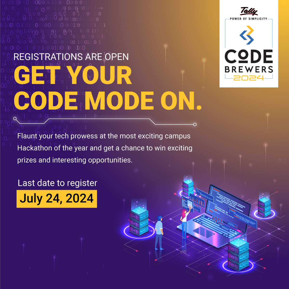 tallysolutions's tweet photo. Ready, Set, Code! TallyCodeBrewers is Here⚡

TallyCodeBrewers is back with a bang! Calling all engineering students nationwide to gear up for our exhilarating hackathon, this time hosted on Internshala.

Registration is LIVE until July 24, 2024. Don't miss the chance to showcase your coding skills, win cash prizes worth INR 3 lakh, secure a direct entry to a personal interview, and gain valuable internship opportunities! 

#TallyCodeBrewers #Hackathon #Tally #TallySolutions #Internshala #InternshipOpportunity