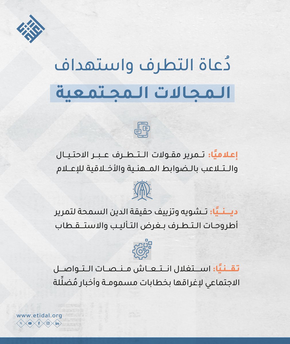Etidal's tweet photo. يلبس المتطرفون أقنعة كثيرة ومتنوعة لكي يتسربوا لكل المجالات المجتمعية، وبذلك يضمنون فرصة تمرير سمومهم نحو جميع الفئات وعلى كل الجبهات: إعلاميًا ودينيًا وتقنيًا
#اعتدال https://t.co/6EwixOUvXH