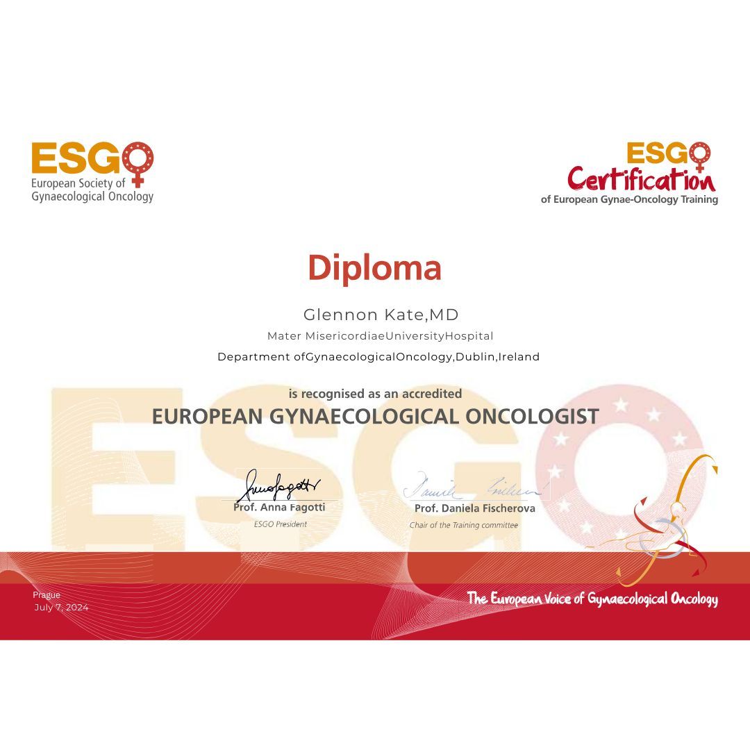 ENYGO_official's tweet photo. Congratulations to Dr. Kate GLENNON for achieving her ESGO certification and officially becoming a certified European gynecologic oncologist! π πͺ
#fellow #gynaecologicaloncology #medicalfellow #medicaltraining #ESGOfellows https://t.co/pdUWsWg2J5