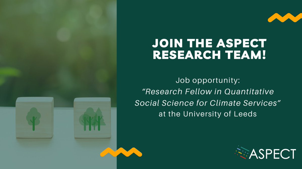 ⭐️Do you want to join the ASPECT team?⭐️

The <a href="/UniversityLeeds/">University of Leeds</a> is looking for a Research Fellow in Quantitative Social Science for Climate Services, to work in the ASPECT project. 
Deadline: 15 July

⏩For more information, visit: jobs.leeds.ac.uk/vacancy.aspx?r…