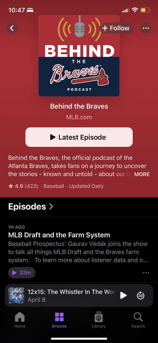 gvedak's tweet image. Well, that’s an accomplishment I won’t be forgetting for a bit. Check out the official @Braves team podcast to hear me talk about the MLB draft and the farm system 😱🫨