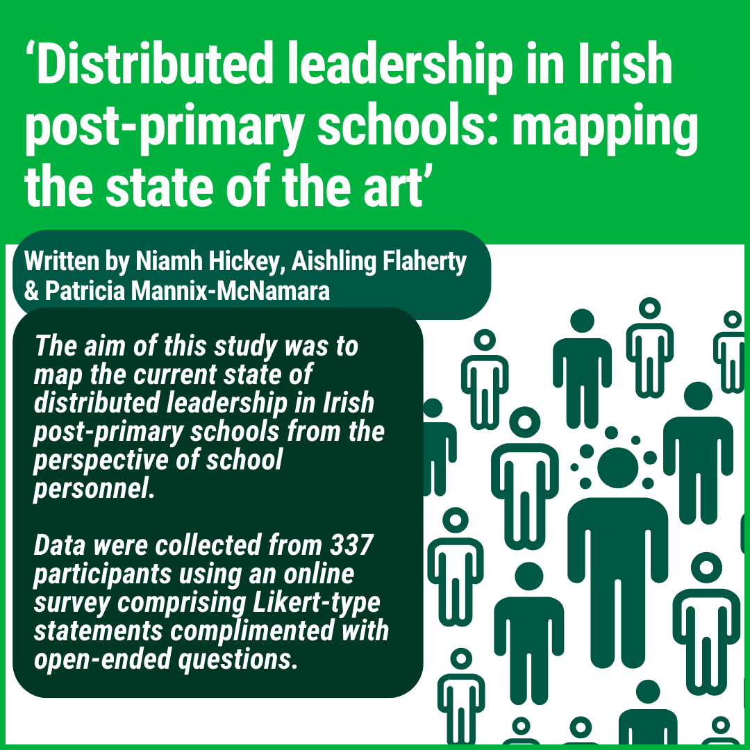 Check out the new paper from our colleagues <a href="/niamhickey/">Dr. Niamh Hickey</a> <a href="/aishflaherty/">Aishling Flaherty</a>  &amp; @patriciamannixm . 'Distributed Leadership in Irish Schools: Mapping the state of the art', based upon a complete study of the current state of distributed leadership in Ireland.'

tinyurl.com/tjrzbnc6