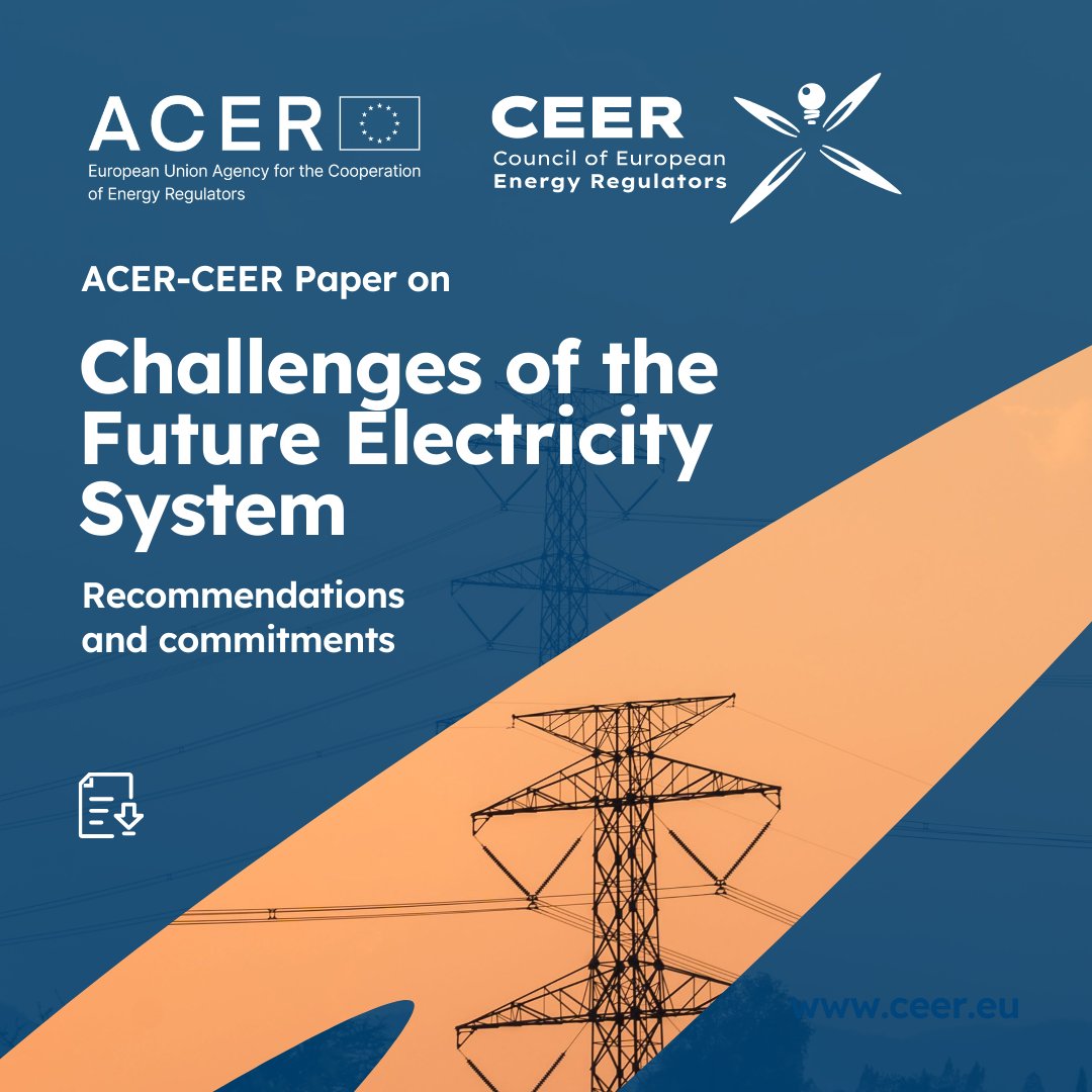 CEERenergy's tweet photo. CEER &amp; @EU_ACER publish their paper on “Challenges of the Future Electricity System.” Energy regulators call on the #EU to prioritise key challenges for a #decarbonised, #consumer-centric &amp; #competitive #electricity system by 2030 and beyond. 
Access here: https://t.co/RbuIptPGG2 https://t.co/0vttLygBik