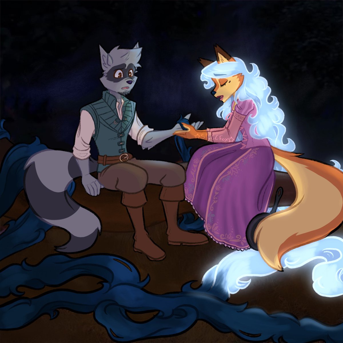 SlyC_CFox's tweet photo. Sly and Carmelita as Eugene and Rapunzel from Disney’s Tangled 💜

#slycooper #carmelitafox https://t.co/c9Ae02T4ai