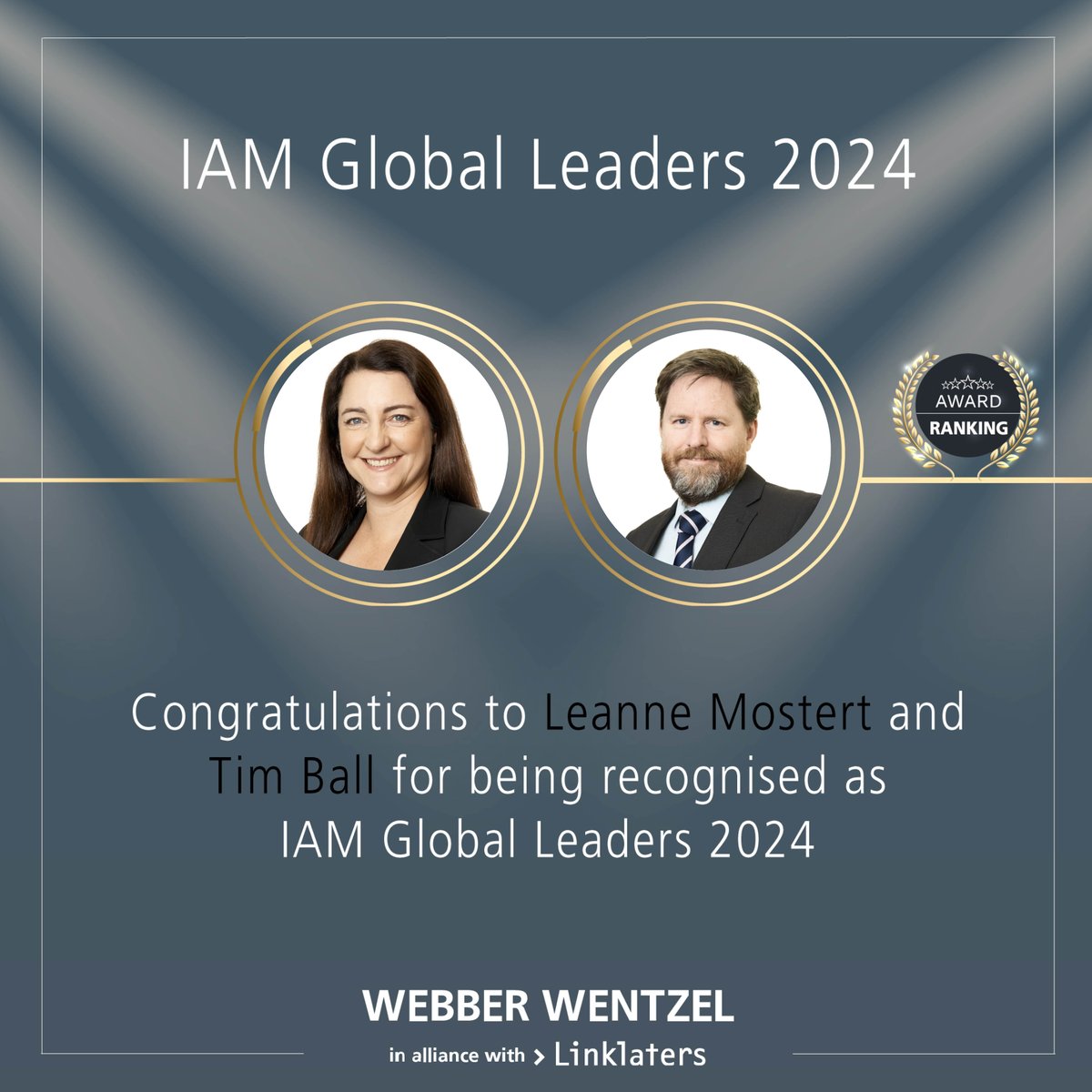 webberwentzel's tweet photo. Congratulations to Leanne Mostert and Tim Ball for being recognised as the IAM Global Leaders 2024.

Find out more: https://t.co/QG5aAmzMT6

#IPLaw #IAMGlobalLeaders https://t.co/bf2lm9RmJb