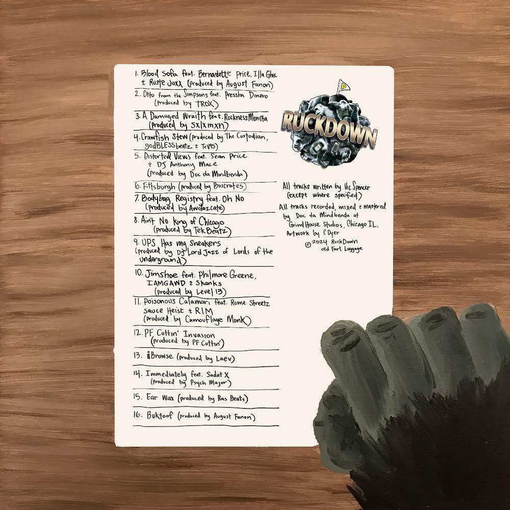 Vic Spencer. 
New Album. 
RuckDown debut under DuckDown Records: 

the Apes that was left behind. 

The album drops 7/26. 
INCOMING BOMB! 
Glorious artwork by <a href="/dyer_dyer/">CDinkDyer</a> 

All the proceeds from this album goes directly to Sean P’s family.