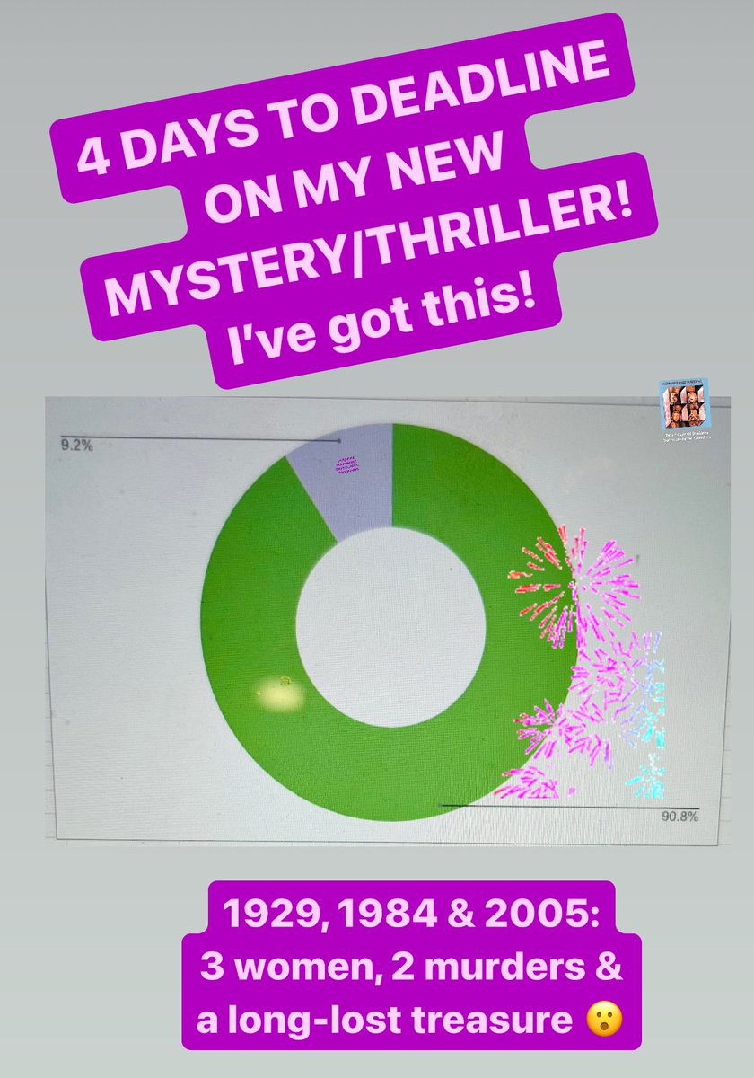 4 days to deadline on my new mystery/thriller! 1929, 1984 and 2005 timelines, 3 women, 2 murders and 1 long-lost treasure! #amwriting I’ve got this!😮😉