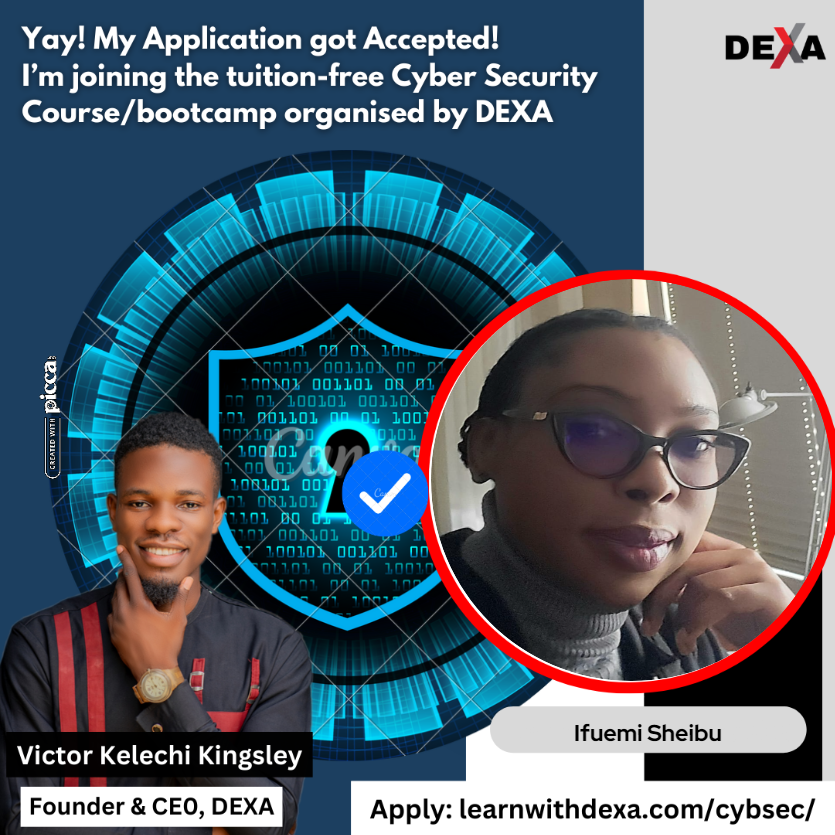 ISheibu's tweet photo. Excited to announce my enrollment in the tuition-free Cybersecurity Bootcamp Organized by DEXA. 
I applied through: https://t.co/JmG7aMg2ir 
Bracing myself for a journey of learning &amp; growth as an emerging Cybersecurity Expert@LearnwithDEXA
#LearnwithDEXA
@Learnwithdexa 
@O2Mayor https://t.co/5sjjZF4FXl