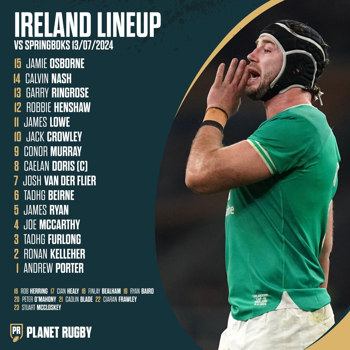 ©️☘️ Caelan Doris leads Ireland with Peter O'Mahony dropping to the bench as one of Andy Farrell's changes! #RSAvIRE