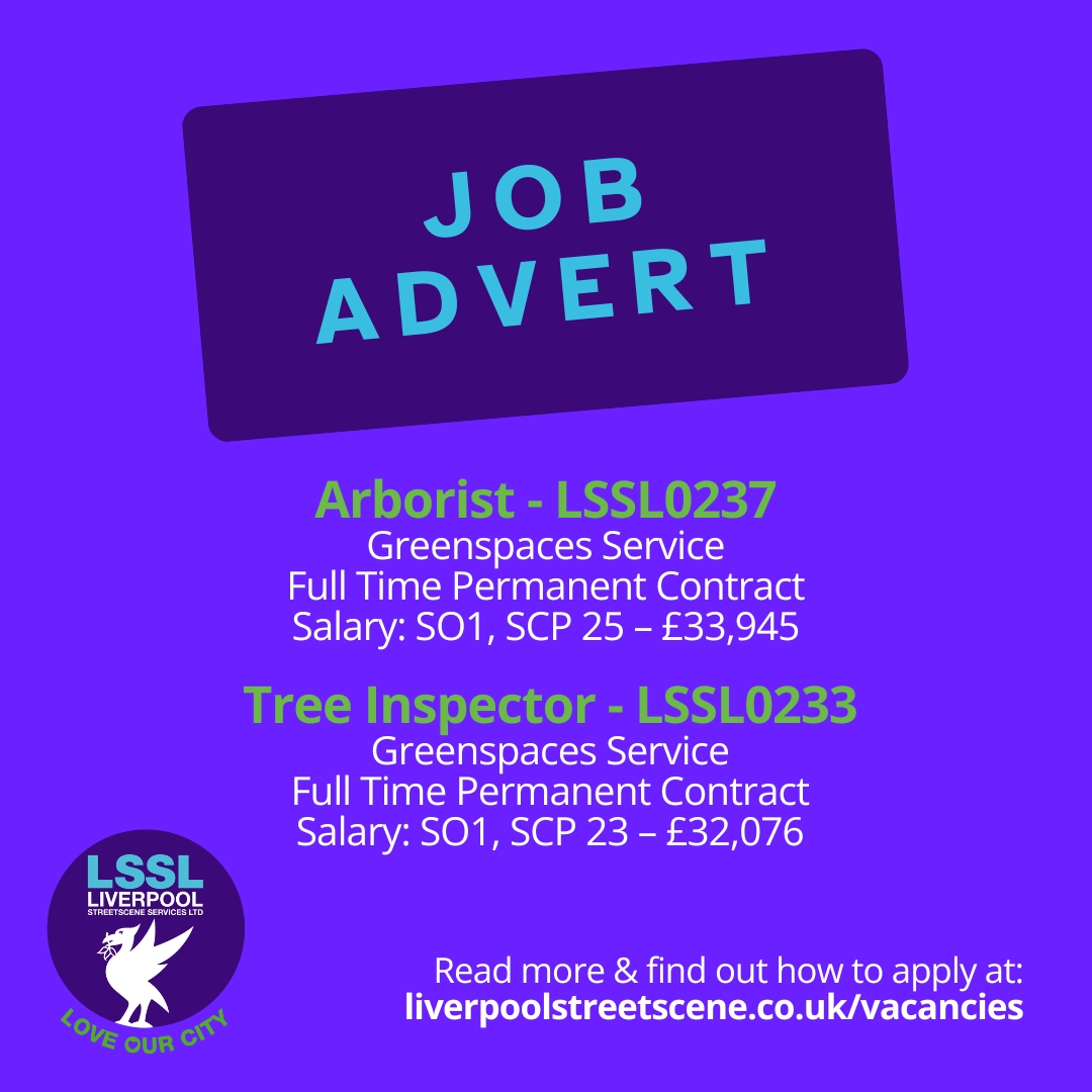 lpool_LSSL's tweet photo. #JobAdvert Jobs closing tomorrow! 

We're looking for an #Arborist &amp; a #TreeInspector to join our Greenspaces Team. If you've got what it takes, why not have a read of the job descriptions &amp; find out how to apply➡️
https://t.co/1pcgxlWzml

#JobOpportunities #Liverpool #Vacancies https://t.co/2vjFvqwOi8
