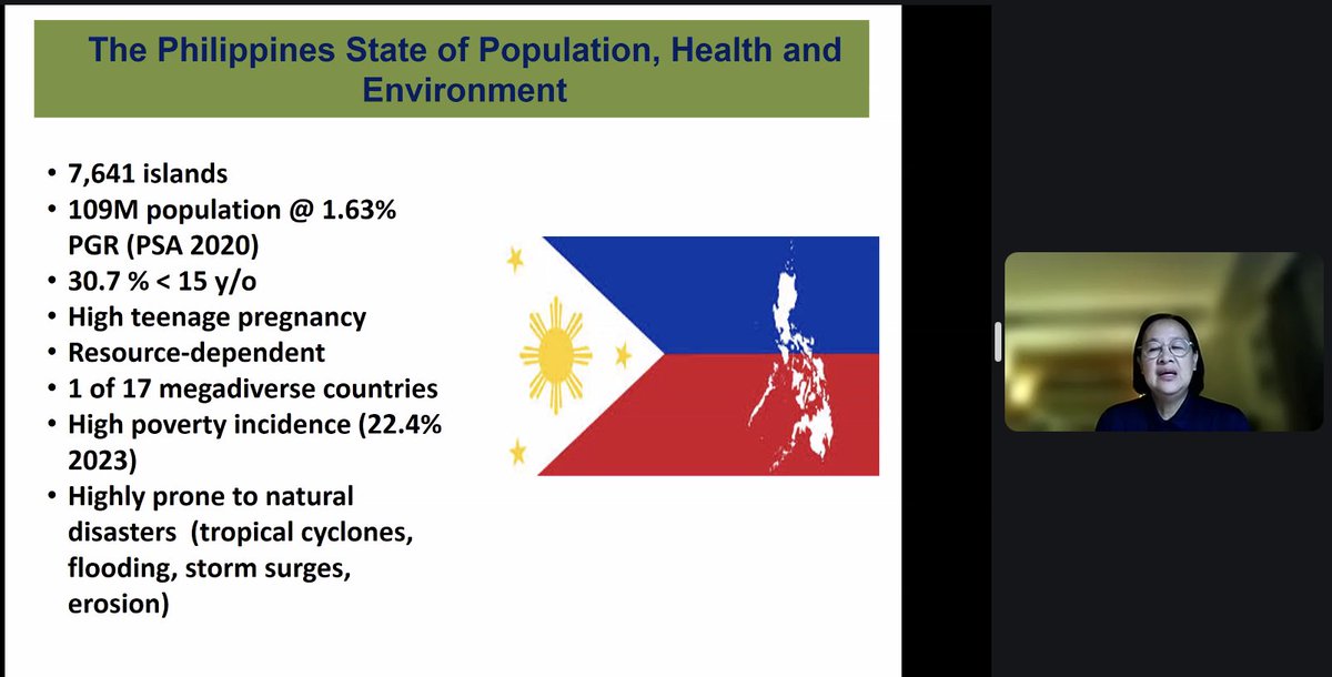 Dr. Joan Castrol of PATH Foundation Philippines highlights a crucial point: although the Philippines' overall birth rate is declining, teenage pregnancy is a concern.  Graph = complex interplay between Population Health Environment.
#WomeninConservation #WorldPopulationDay2024