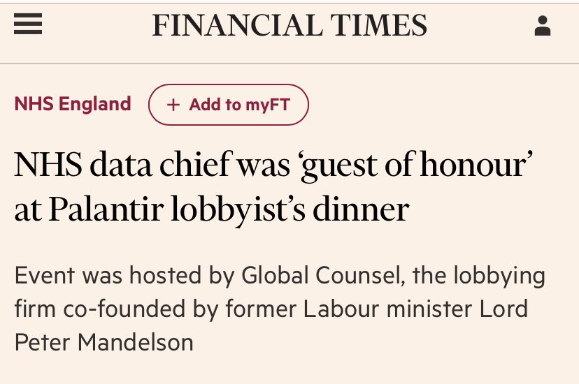 StefSimanowitz's tweet photo. @DavidDavisMP @amnesty @BylineTimes @foxglovedev @GoodLawProject @NoTech4Tyrants @Harryslaststand @DawnButlerBrent @labourlewis @GreenJennyJones @AmnestyTech @SteveBarclay @openDemocracyUK @mehdirhasan @mikegalsworthy @peterjukes @TheDA_UK @WritesBright @NafeezAhmed @campbellclaret @guardiantech @WiredUK @WIRED @TelegraphTech @CampaignTechUK @FLGenomics @prospect_uk @nytimestech @BBCRosAtkins @digitalhealth2 @NHSMillion @EveryDoctorUK @ukfci_chair @TheLancet @richardhorton1 @bmj_latest @JME_BMJ @AmnestyUK @joepike @vicderbyshire @Vin_Diwakar @BBCr4today @Foxglovelegal @karamballes @martha__dark @DrEricDing @OliverDowden @NHSEngland 150/. “NHS data chief, Ming Tang, was ‘guest of honour’ at #Palantir lobbyist’s dinner” @FT

We only know this thanks to an FOI request

“This underscores the fact that there needs to be proper transparency over how these contracts are awarded” @AmnestyUK 
https://t.co/W4JEDfyA9r https://t.co/omcgr8e34B