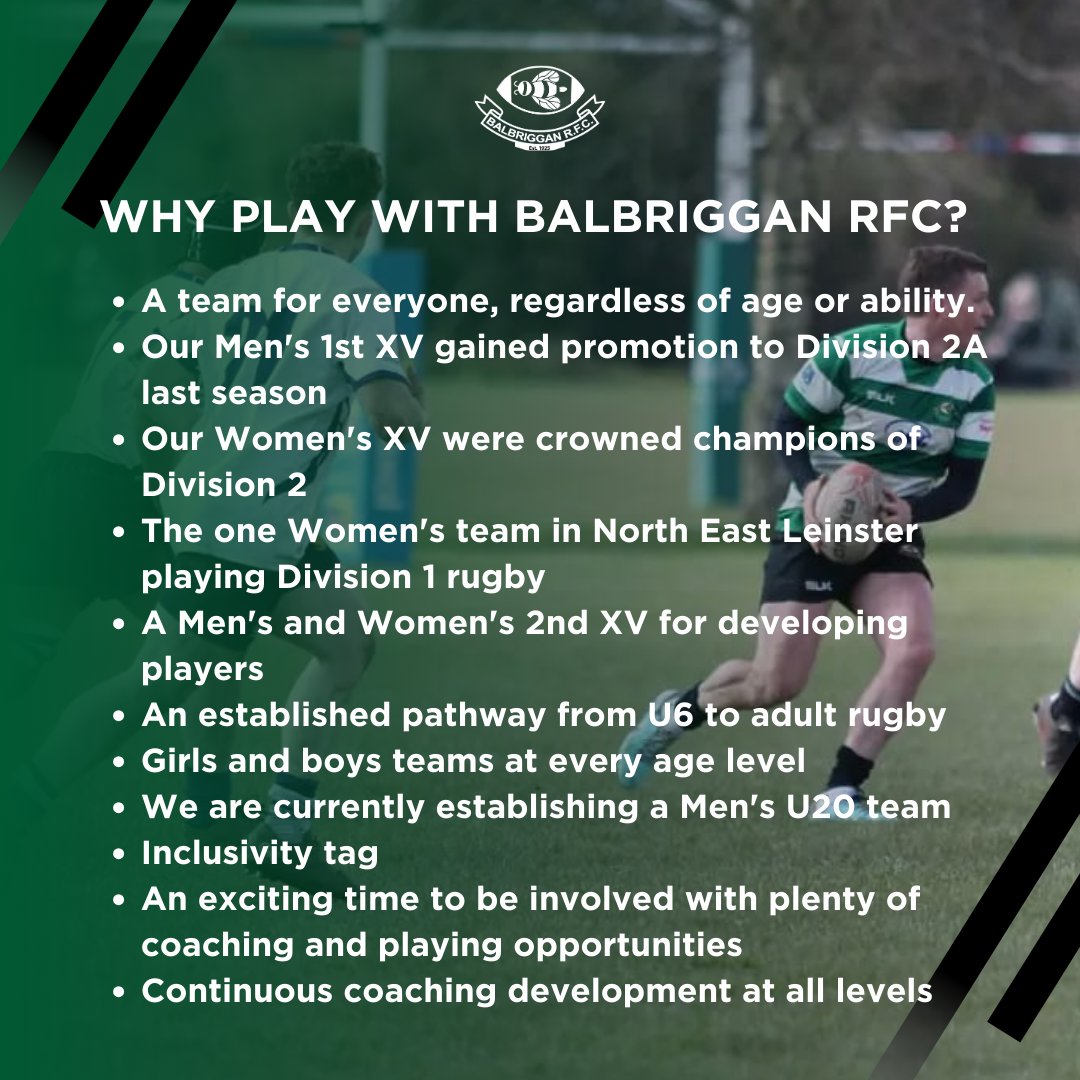 BalbrigganRFC's tweet photo. It is an incredibly exciting time to be involved in Balbriggan RFC. 

If you're interested in playing, please contact Jeff Neville on 0857245733 or simply DM us across any of our social media platforms. https://t.co/E7NCvPpLkn