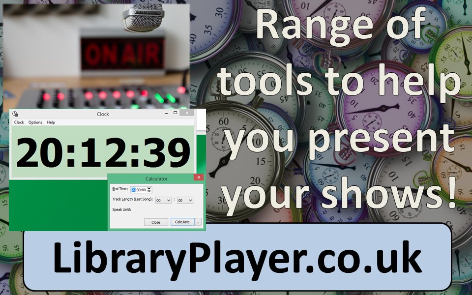 Recording shows for the weekend?

Timing Clock includes a range of tools to help record and present your shows, including accurate time checks, timings, and more.

Download your free trial and get started at:
libraryplayer.co.uk/2021/05/timing…

#communityradio #hospitalradio #broadcasting