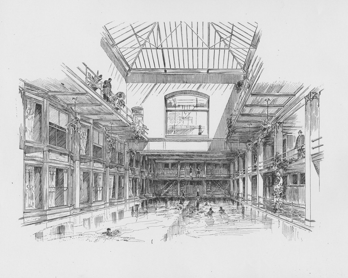 TheOlympicClub's tweet photo. It's National Swimming Pool Day! In celebration, this week's #TBT showcases a rendering of the Natatorium from the Club's 1893 history book, which at the time was filled with salt water pumped in from the Pacific Ocean 💧 #OlympicClub #OCswim #NationalSwimmingPoolDay https://t.co/0xWY4wBrra