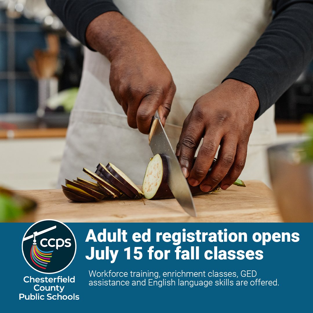 Chesterfield County Public Schools offers a robust array of adult education classes, and registration for fall opens at 9 a.m. July 15.

▪️ To learn more about fall classes, visit oneccps.org/page/adult-con….