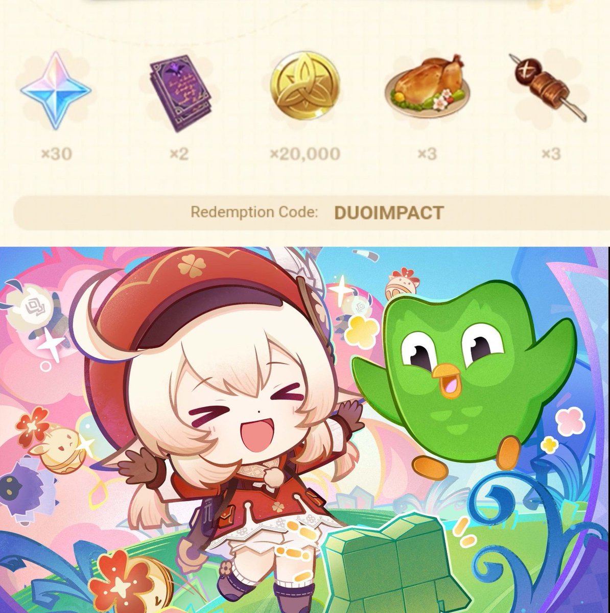 World1mpact's tweet photo. (✦) New Redeem Primogems Code:

DUOIMPACT

Del Collab De Genshin x Duolingo

#GenshinImpact #原神 https://t.co/FHK6stmpPm