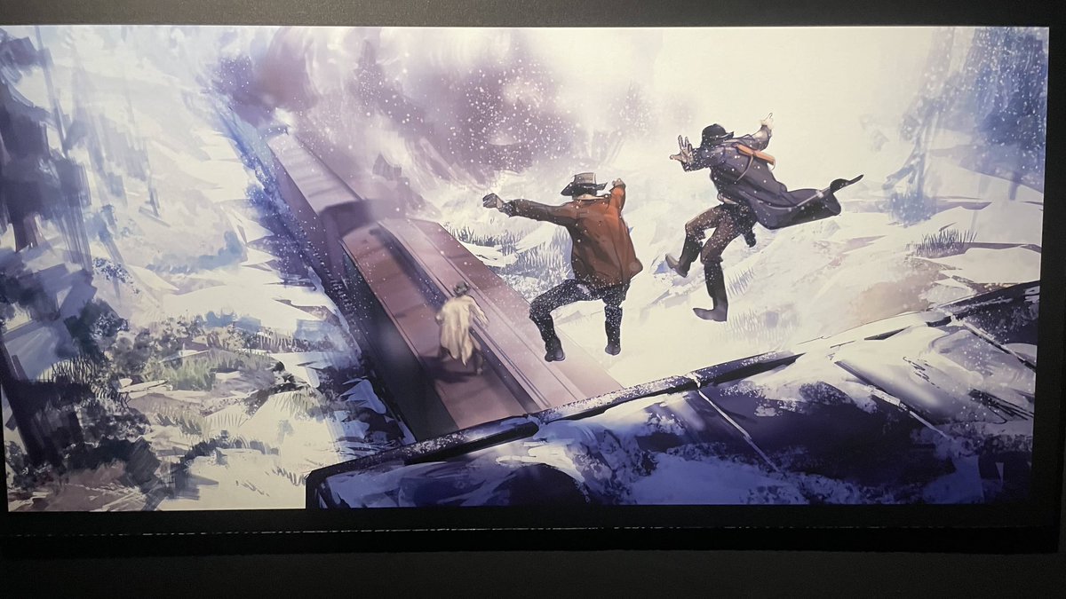 RDonlineNews's tweet photo. Some #RedDeadRedemption2  Concept Artwork that is currently in the National Museum Of Scotland

1. Illustration of the City of Saint Denis, Lemoyne
2. Concept Art from the mission 'Who the hell is Leviticus Cornwall'
3. Concept Art of John Marston traversing a Cliff-side trail within the Cumberland Forest
4. Concept Art of the Van der Linde Gang camp at Horseshoe Overlook in the Heartlands of New Hanover