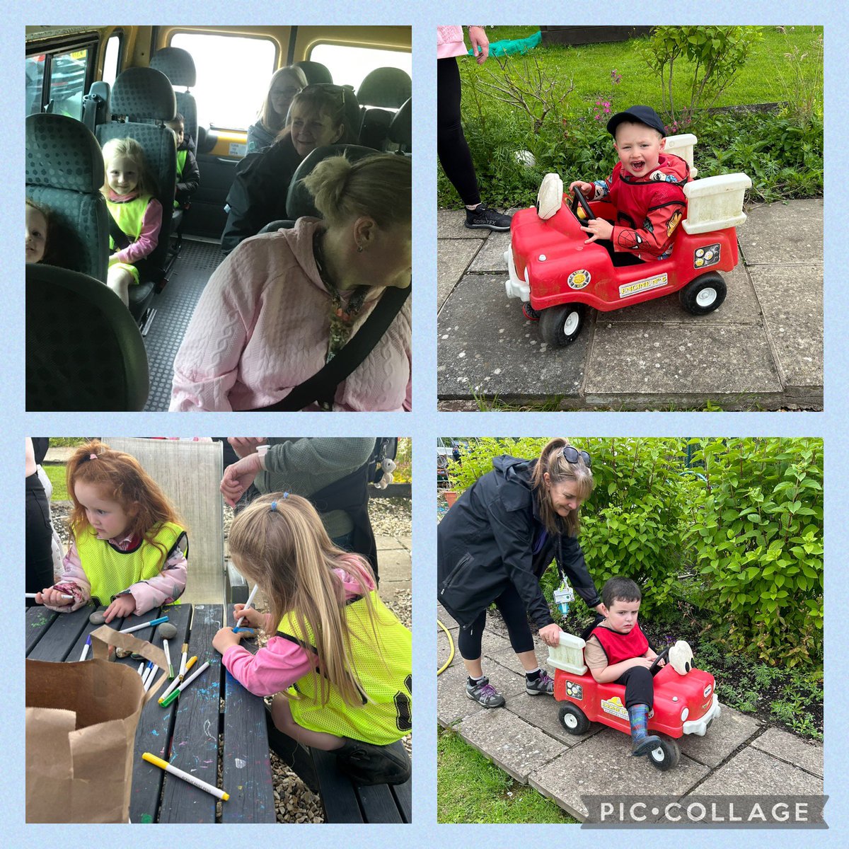 CherryTreesECC's tweet photo. We all had an amazing trip on the “yellow bus” this afternoon to the Netherthird Community Gardens! Dancing, stone decorating, bubbles and playing in the community. We also witnessed one of the best hula hoopers ever! 🤩 @eaclost @VibrantEAC #community https://t.co/K03fhP0PHy