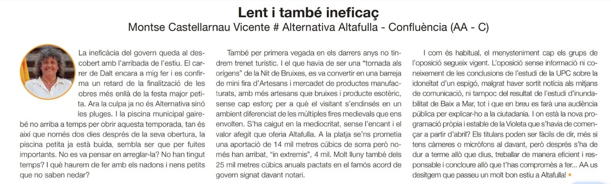 MontseAltafulla's tweet photo. LENT I TAMBÉ INEFICAÇ

👇 Llegiu el meu article de la Plaça del Pou,258 https://t.co/LvIEAf36lm