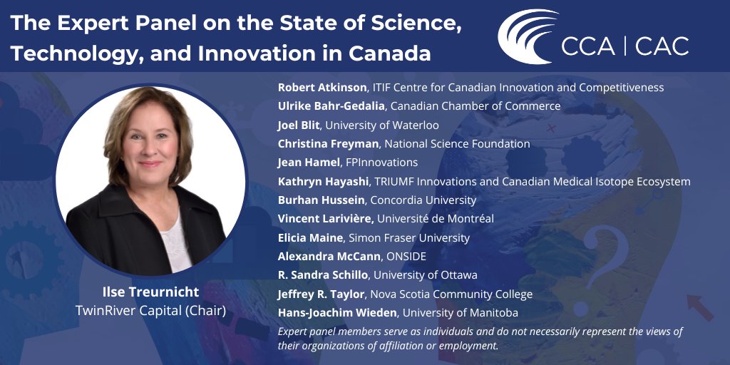 cca_reports's tweet photo. We're pleased to announce our Expert Panel on the State of Science, Technology, and Innovation in Canada, chaired by Ilse Treurnicht https://t.co/oE40U0usZ3 https://t.co/sSLNBxTOkK
